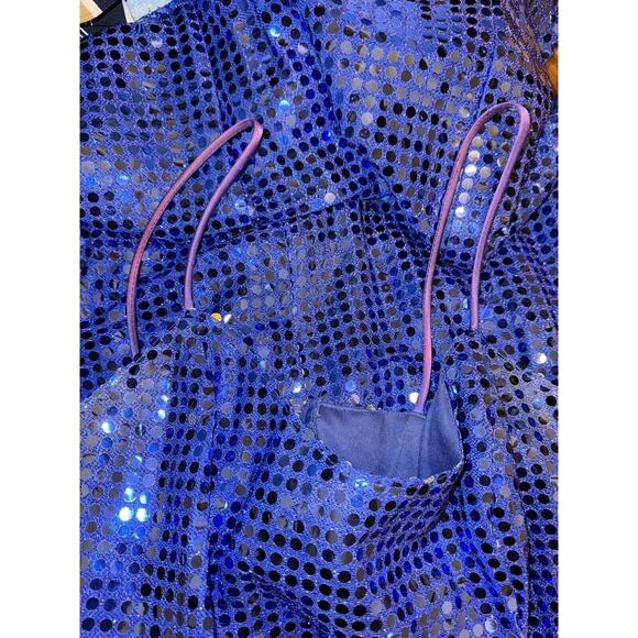 1990's LA Glow Blue Metallic Blingy Sequined Zipper Dress Gown Juniors 9/10 Prom - Picture 10 of 13